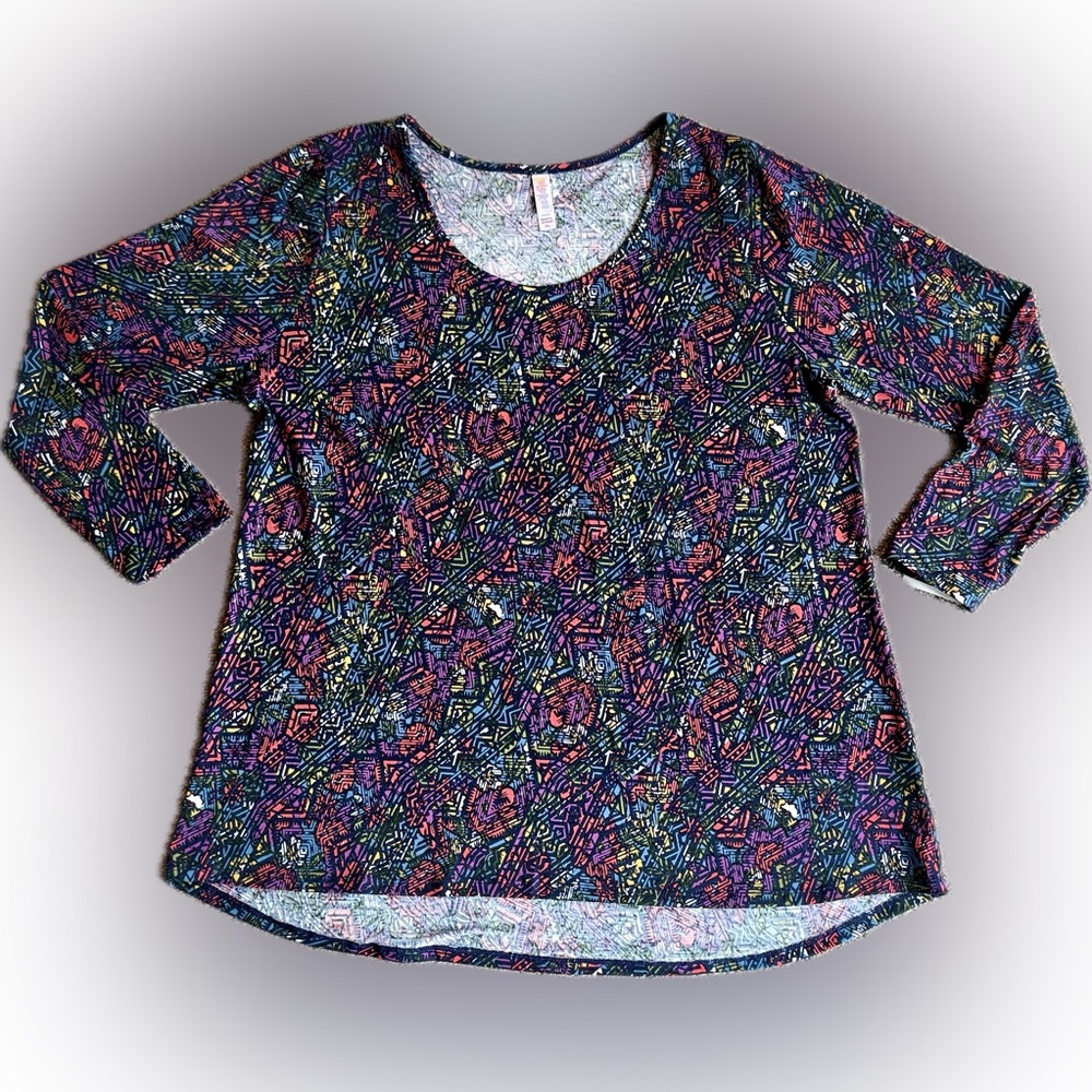 LuLaRoe Colorful Patterned Long Sleeve Lynnae Top